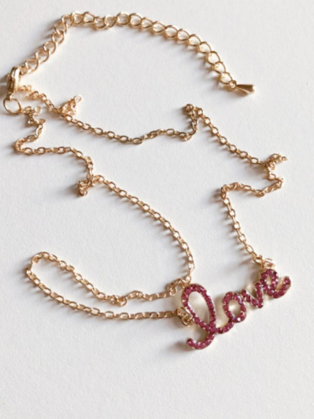 Pink Love Rhinestone Pendant Fashion Necklace
